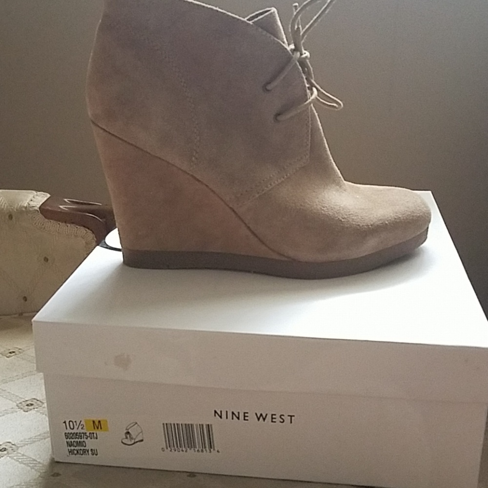 Nubuck nude wedge booties. Never worn